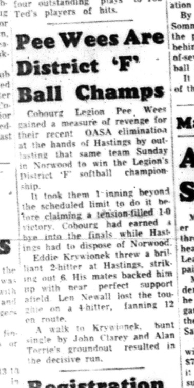 1964-09-23 Softball - Boys - Legion Minor Softball League - District F Softball Championship - Peewees
