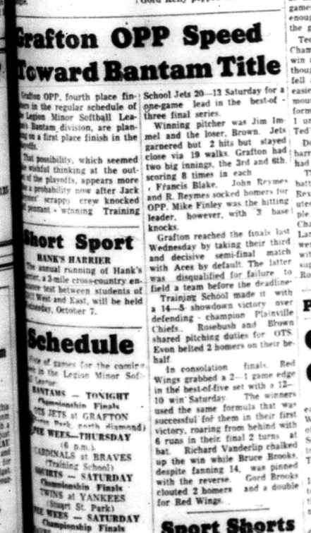 1964-09-23 Softball - Boys - Legion Minor Softball League - Grafton OPP - Bantam Title