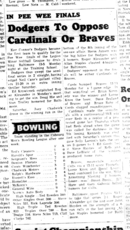 1964-09-23 Softball - Boys - Legion Minor Softball League - Peewee Finals