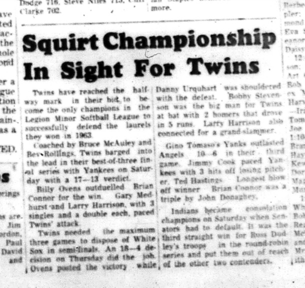 1964-09-23 Softball - Boys - Legion Minor Softball League - Squirt Championship - Twins