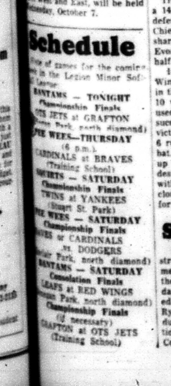 1964-09-23 Softball - Legion Minor Softball League - Schedule