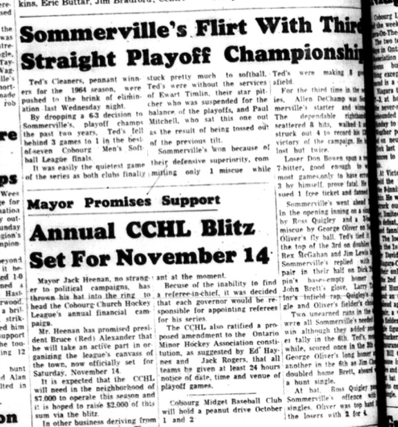 1964-09-23 Softball - Mens - Cobourg Mens Softball League - Sommervilles - Playoff Championship