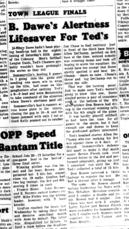 1964-09-23 Softball - Mens - Cobourg Mens Softball League - Teds Cleaners Vs. Sommervilles - Town Finals