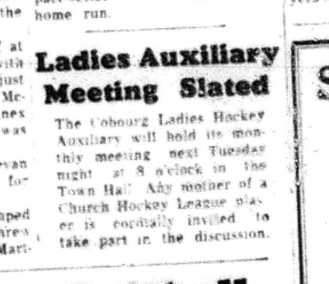 1964-09-30 Hockey - Ladies - Cobourg Ladies Hockey Auxiliary - Meeting
