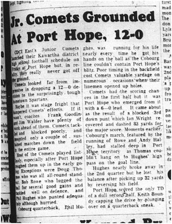 1964-09-30 School - Football - Boys - CDCI East Junior Comets - Kawartha District High School Football Schedule