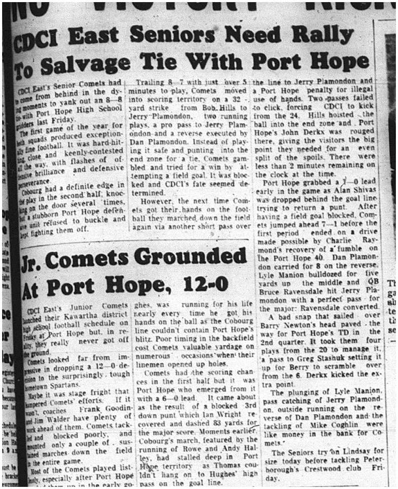 1964-09-30 School - Football - Boys - CDCI East Vs. Port Hope High School