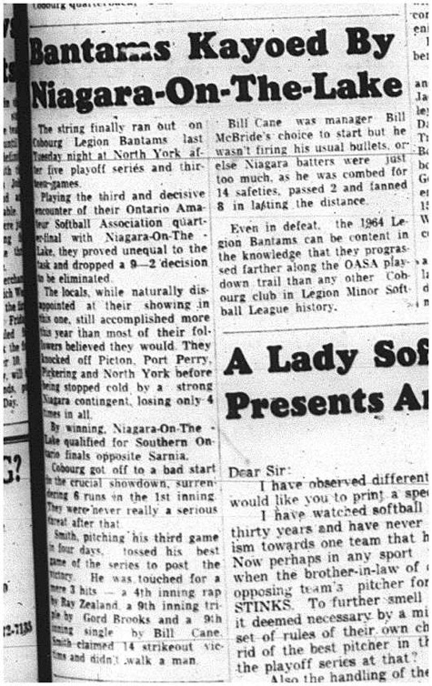 1964-09-30 Softball - Boys - Cobourg Legion Bantams Vs. Niagara-On-The-Lake - OASA