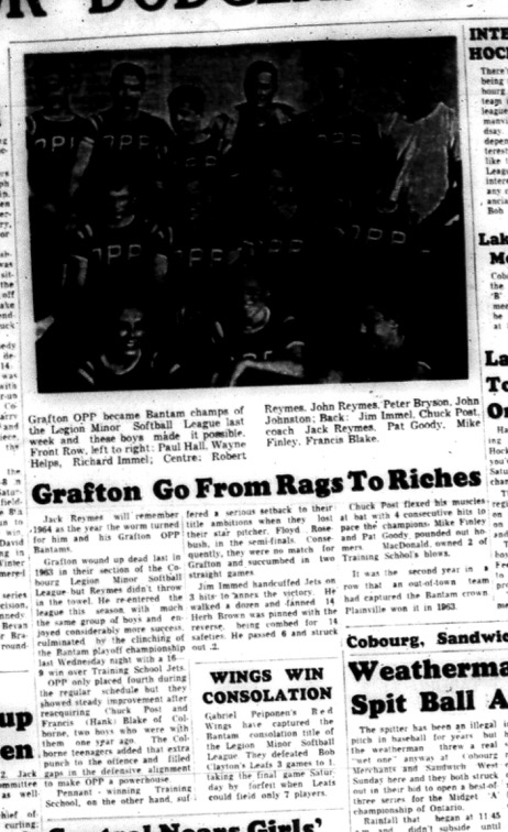 1964-09-30 Softball - Boys - Legion Minor Softball League - Grafton OPP - Bantam Champions