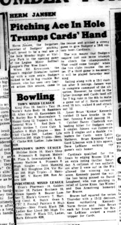 1964-09-30 Softball - Boys - Legion Minor Softball League - Peewee Finals