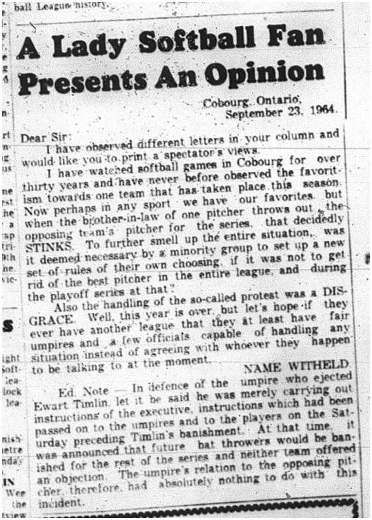 1964-09-30 Softball - Fan Opinion