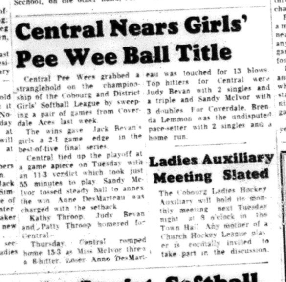 1964-09-30 Softball - Girls - Cobourg and District Girls Softball League - Central - Peewee Ball Title