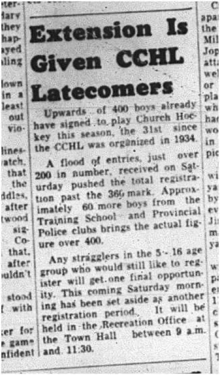 1964-10-07 Hockey - Boys - CCHL - Sign Up - 400 Boys