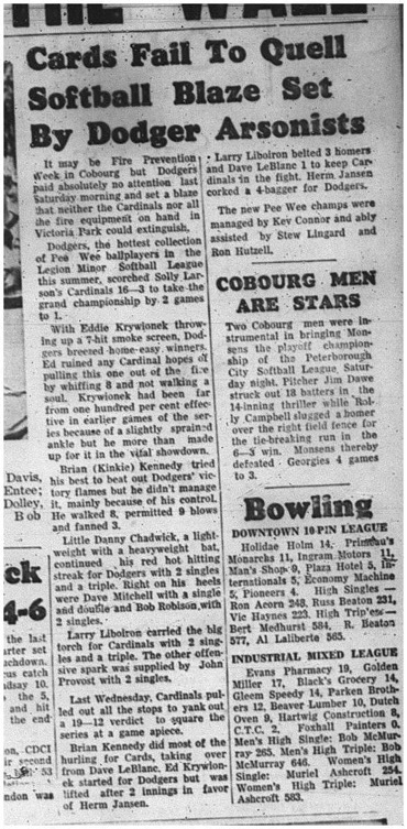 1964-10-07 Softball - Boys - Legion Minor Softball League - Dodgers