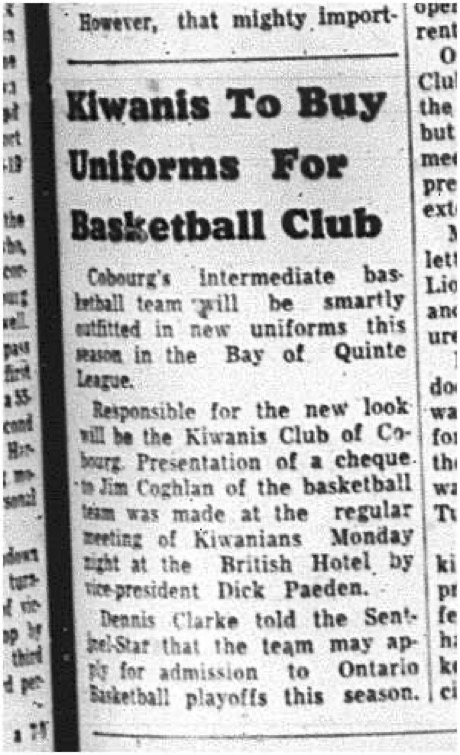 1964-10-21 Basketball - Boys - Cobourg Intermediate Basketball Club Kiwanis - Uniforms