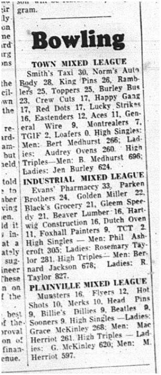 1964-10-21 Bowling - Mixed- Town Mixed League - Industrial Mixed League