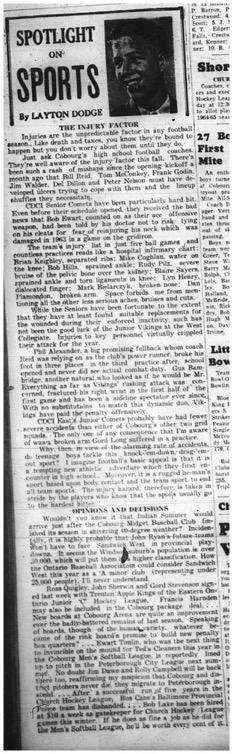 1964-10-21 Layton Dodge - Football - Injuries