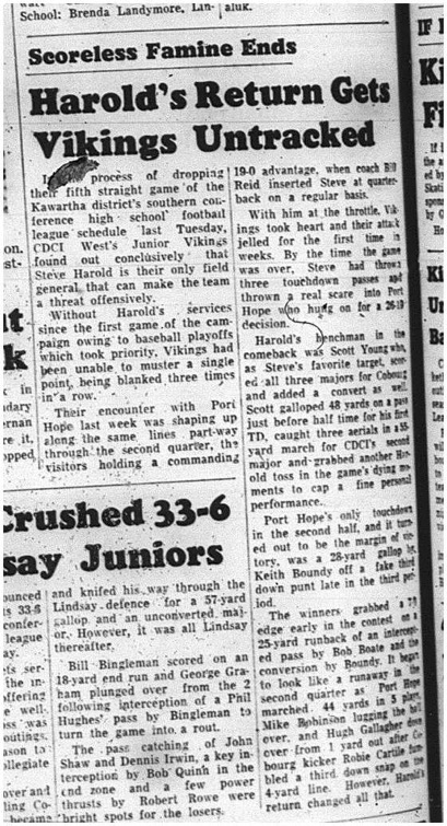 1964-10-21 School - Football - Boys - CDCI West Juniors Vs. Port Hope - Steve Harold