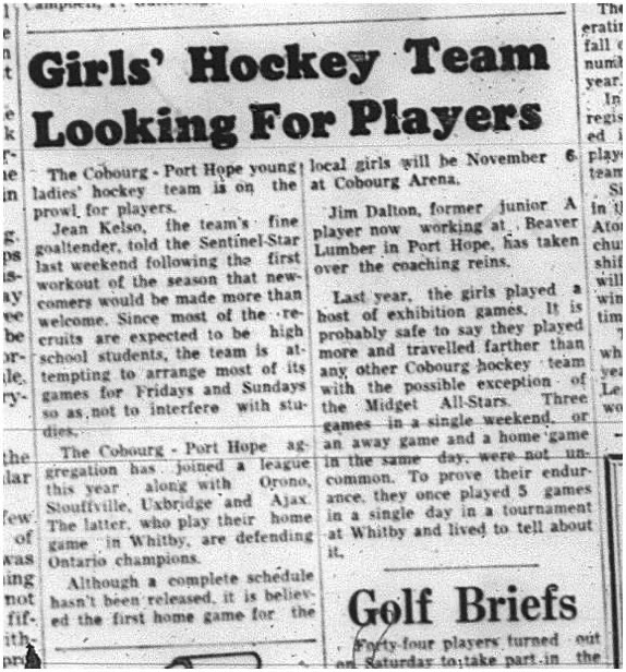 1964-10-28 Hockey - Girls - Cobourg - Port Hope - Looking For Players