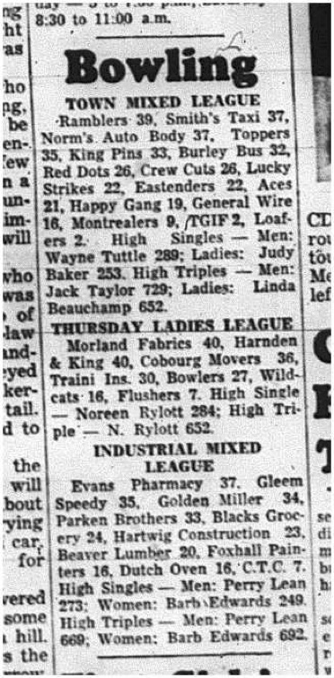 1964-11-04 Bowling - Mixed - Town Mixed League - Thursday Ladies League - Industrial Mixed League