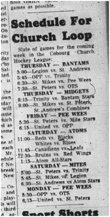 1964-11-04 Hockey - Boys - CCHL - Schedule