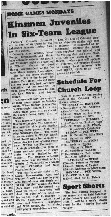 1964-11-04 Hockey - Boys - Cobourg Kinsmen Juveniles - Six-Team League