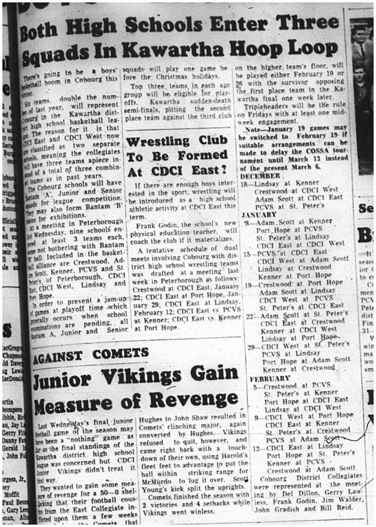 1964-11-04 School - Basketball - Boys - Kawartha Loop - CDCI East - CDCI West