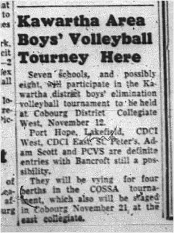 1964-11-04 School - Volleyball - Boys - Kawartha Area Boys Volleyball Tournament - CDCI East