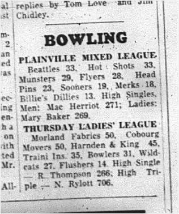 1964-11-18 Bowling - Ladies - Thursday Ladies League - Standings
