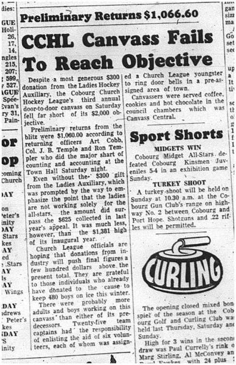 1964-11-18 Hockey - Boys - CCHL - Door To Door Canvass