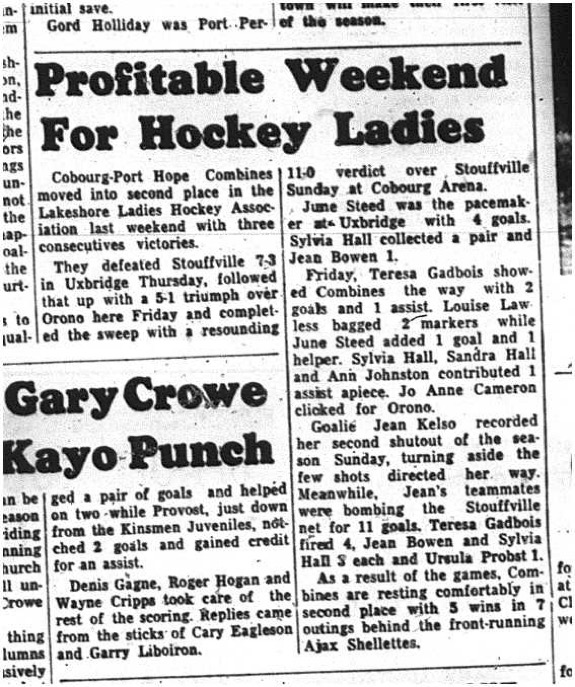 1964-12-02 Hockey - Girls - Cobourg-Port Hope - Lakeshore Ladies Hockey Association