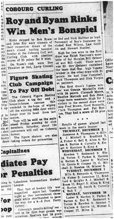 1964-12-09 Curling - Mens - Cobourg Golf and Curling Club - Bonspiel