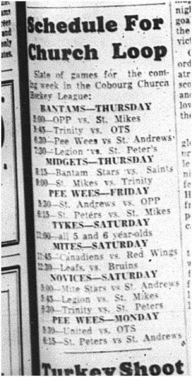 1964-12-09 Hockey - Boys - CCHL - Schedule