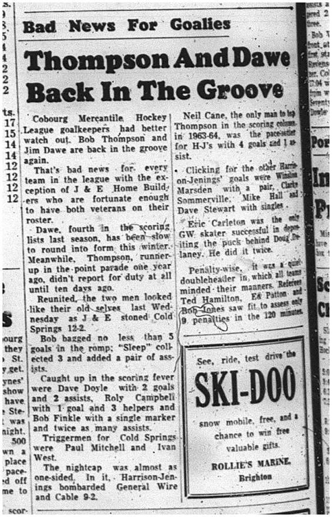 1964-12-09 Hockey - Boys - Cobourg Mercantile Hockey League - Goalkeepers