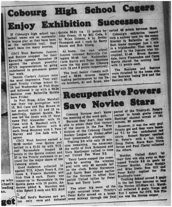 1964-12-09 School - Basketball - Boys - Cobourg High School Cagers - Exhibitions
