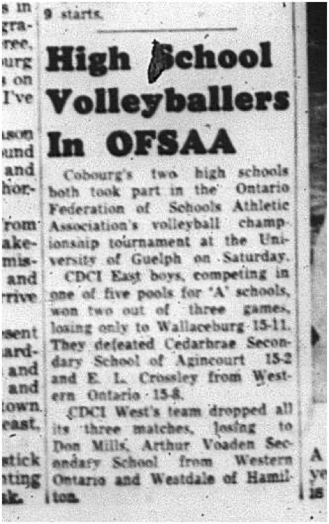 1964-12-09 School - Volleyball - Boys - CDCI East - OFSSA