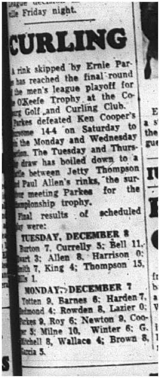 1964-12-16 Curling - Mens - Cobourg Golf and Curling Club - OKeefe Trophy