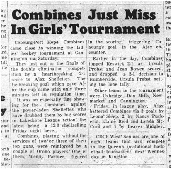 1964-12-23 Hockey - Girls - Cobourg-Port Hope Combines Vs. Ajax Shellettes - Tournament