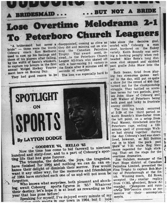 1964-12-30 Hockey - Boys - CCHL - Cobourg Midget Hockey Tournament - Peterborough Church League All-Stars