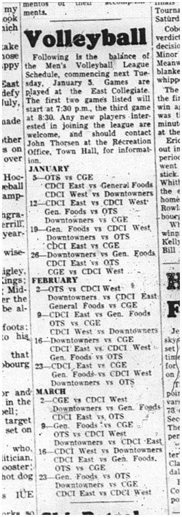 1964-12-30 Volleyball - Mens - Mens Volleyball League - Schedule