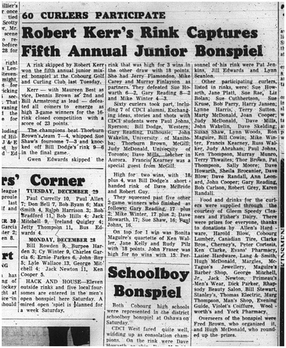 1965-01-06 Curling - Mixed- Cobourg Golf and Curling Club - CDCI Alumni - Mixed Junior Bonspiel