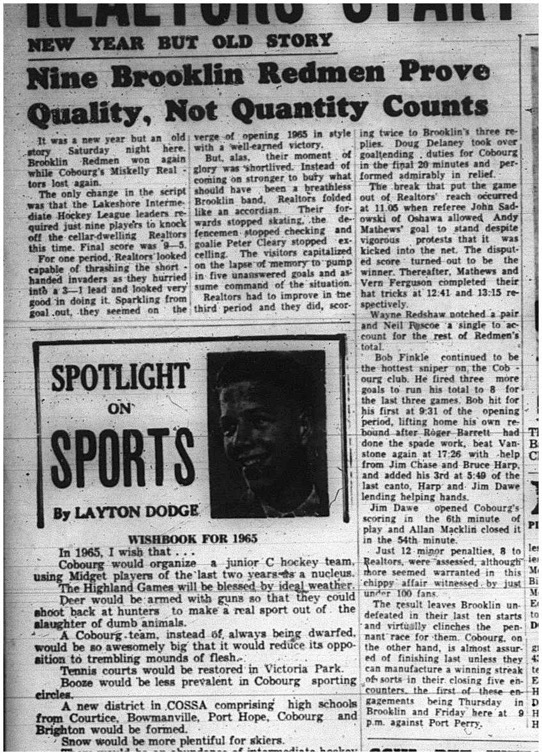 1965-01-06 Hockey - Boys - Lakeshore Intermediate Hockey League - Cobourg Miskelly Realtors Vs. Brooklin Redmen