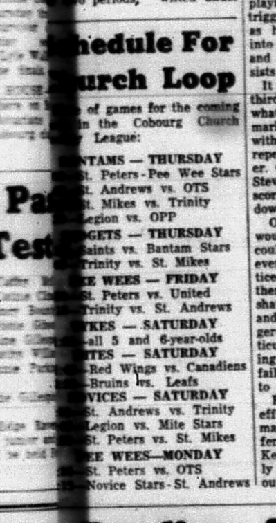 1965-01-13 Hockey - Boys - CCHL - Schedule