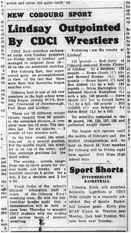 1965-01-20 School - Wrestling - CDCI East - Lindsay