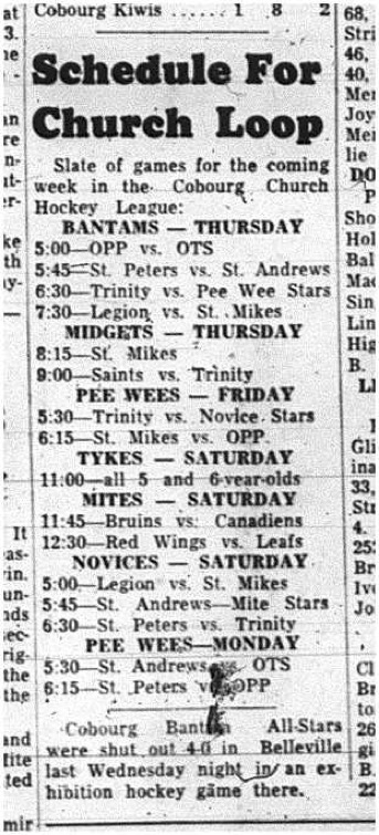 1965-01-27 Hockey - Boys - CCHL - Schedule
