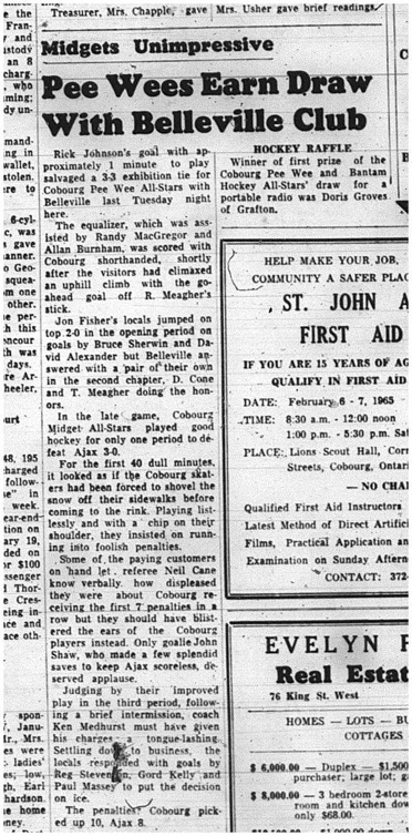 1965-01-27 Hockey - Boys - Cobourg Peewee All-Stars Vs. Belleville