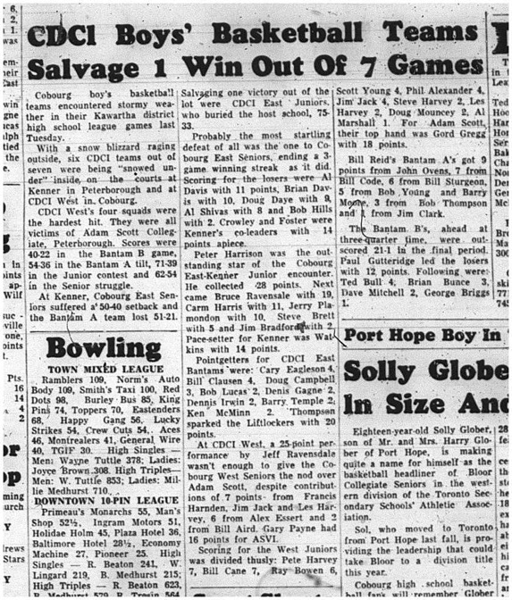 1965-01-27 School - Basketball - Boys - CDCI - Kawartha District High School League