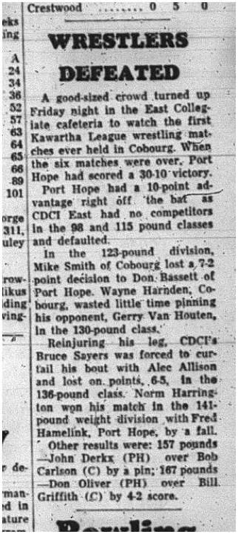 1965-01-27 School - Wrestling - Kawartha League Wrestling - CDCI East