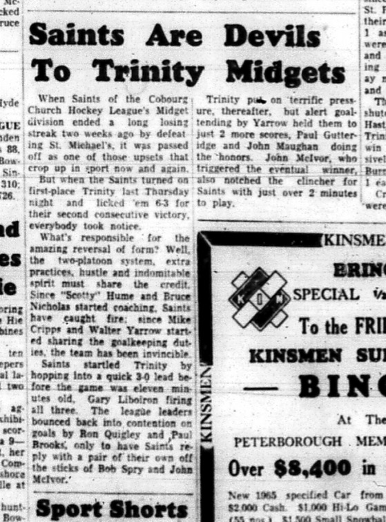 1965-02-03 Hockey - Boys - CCHL - Saints Vs. Trinity - Midgets