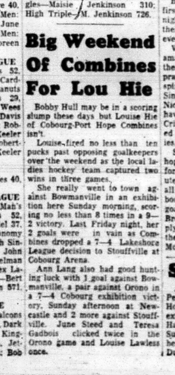 1965-02-03 Hockey - Girls - Cobourg-Port Hope Combines Vs. Bowmanville - Lou Hie