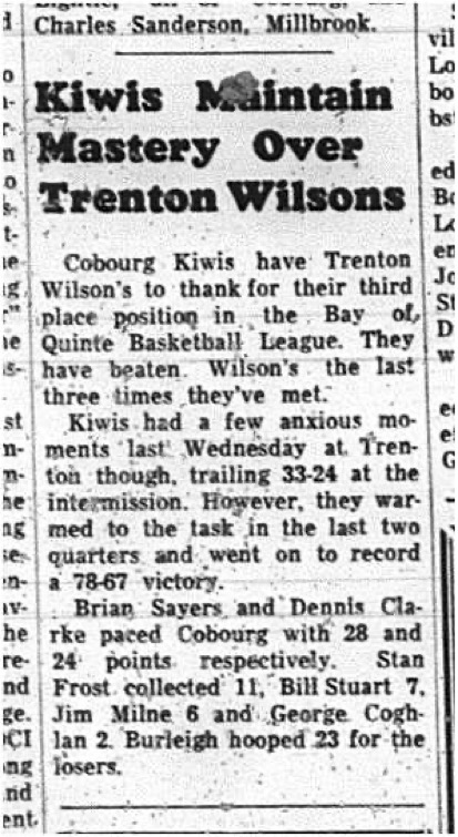 1965-02-10 Basketball - Boys - Bay of Quinte Basketball League - Cobourg Kiwis Vs. Trenton